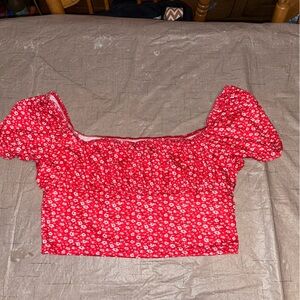 Shein Women's Junior's Teen Girl's Scoop Neck Ditsy Floral Tee Top size XL Red